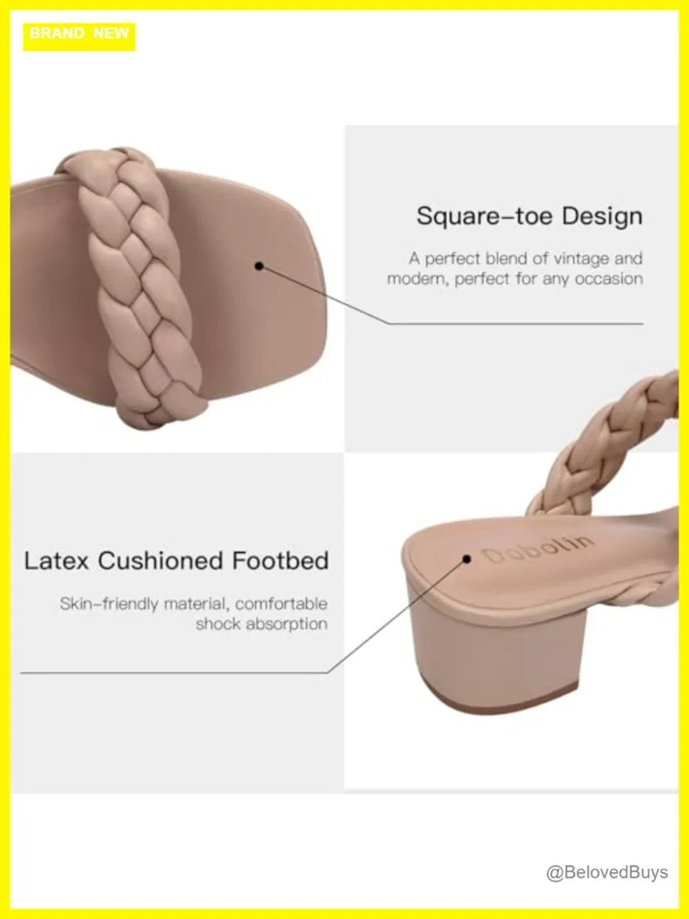 Womens Wide Width Braided Block Heel Sandals Square Toe Slip On Dress Shoes